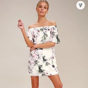 Dream of You Ivory Floral Print Off-the-Shoulder Shift Dress (Large) NWT